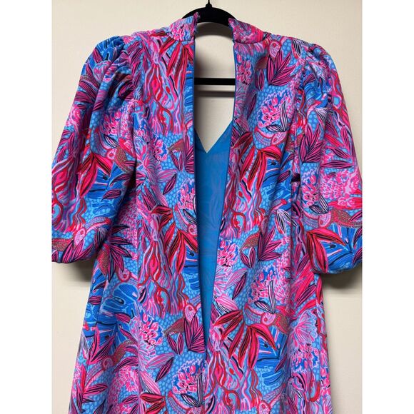 LILLY PULITZER Arcelle Printed Dress Ruby Red Wild Times Print Puff Sleeves Sz S - Picture 9 of 14